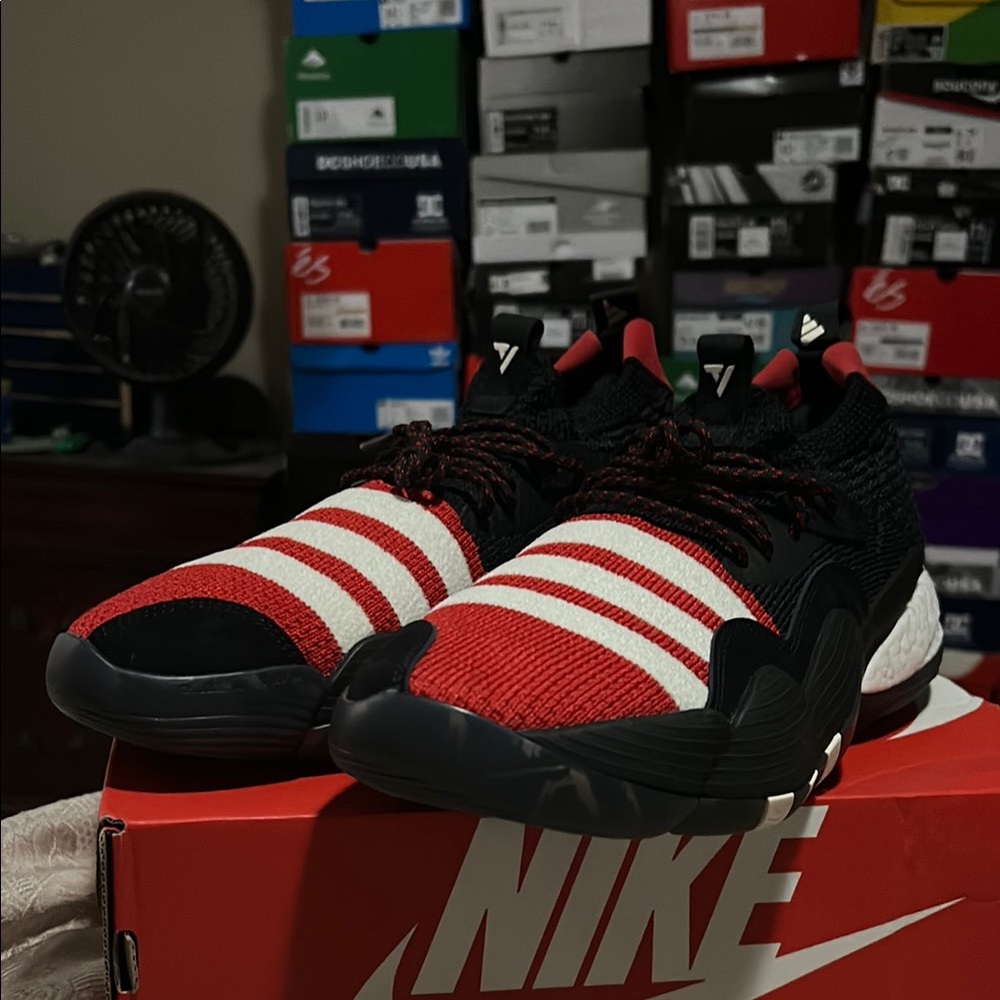 adidas Men's Red and Black Striped Socks